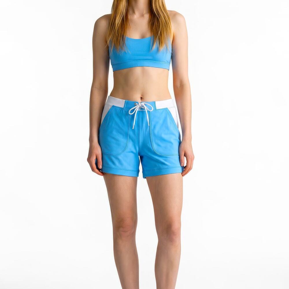 Retro Blue Y2K Spandex Boy Swim Cover Shorts Tight M
